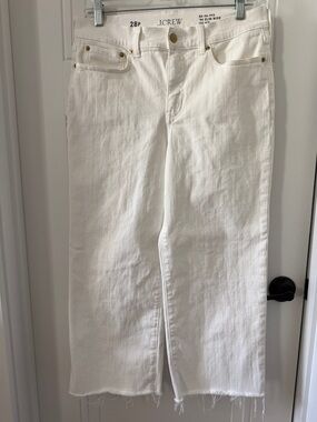 J. Crew Cropped Wide Leg White Raw-Hem Denim Jeans